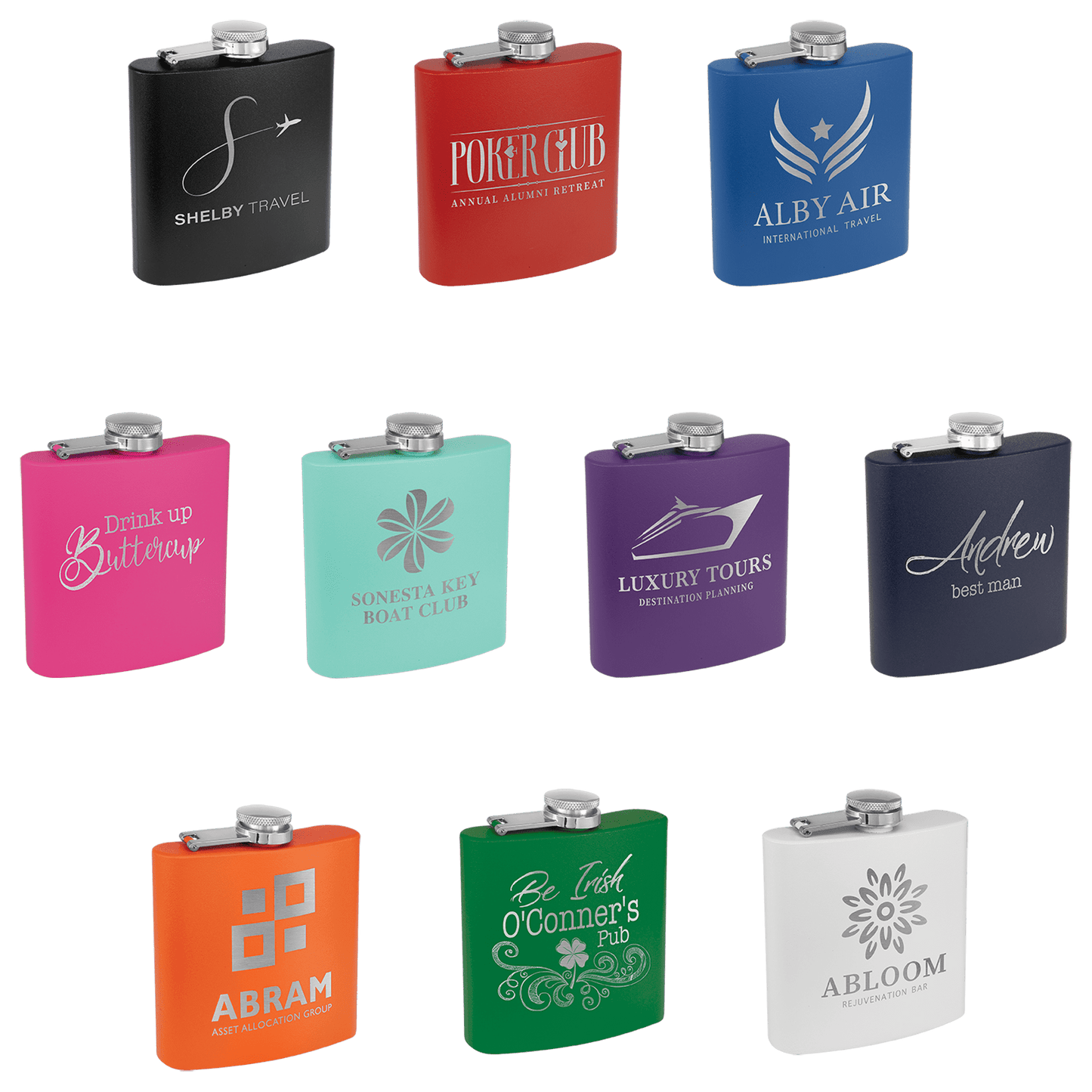 6 oz Powder Coated Laserable Stainless Steel Flask